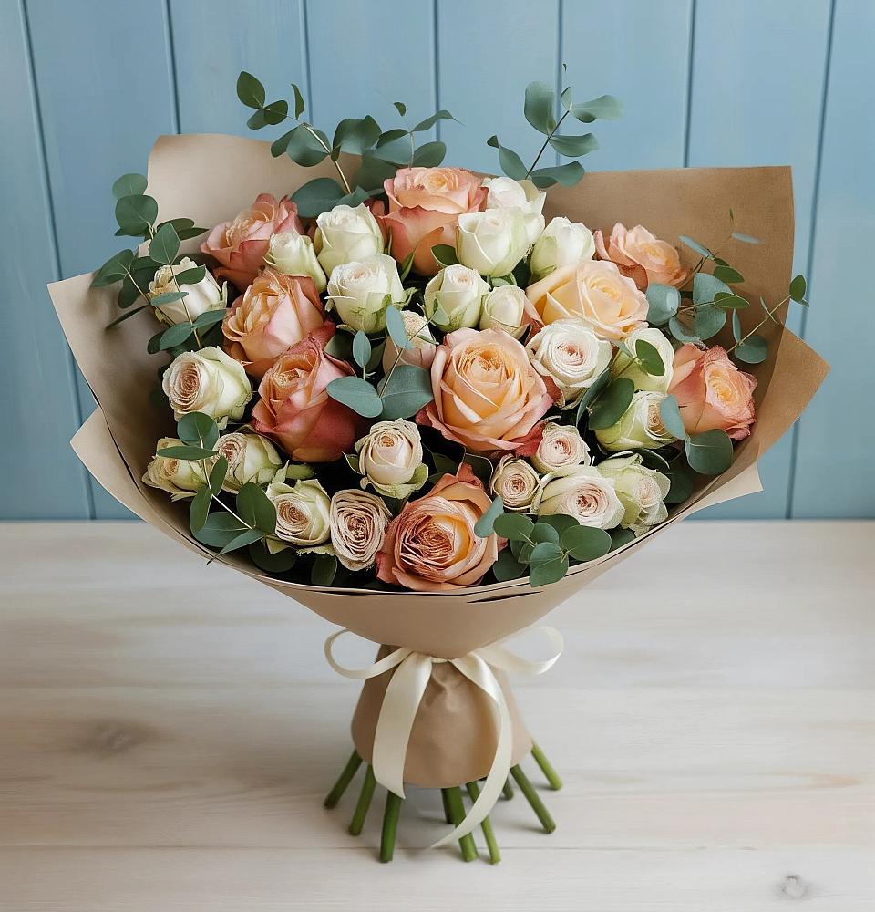 Букет цветов из: Альстромерии и Розы в Садовый