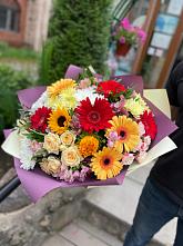 Букет цветов из:  Герберы, Ромашки, Хризантемы, Розы и Подсолнухи #REPLACE_PRED# Садовый