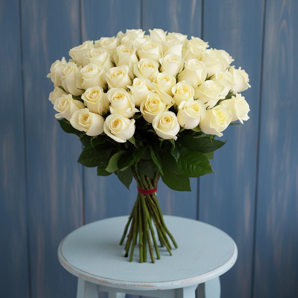 Букет 51 Белая роза Эдлесс Лав в Садовый