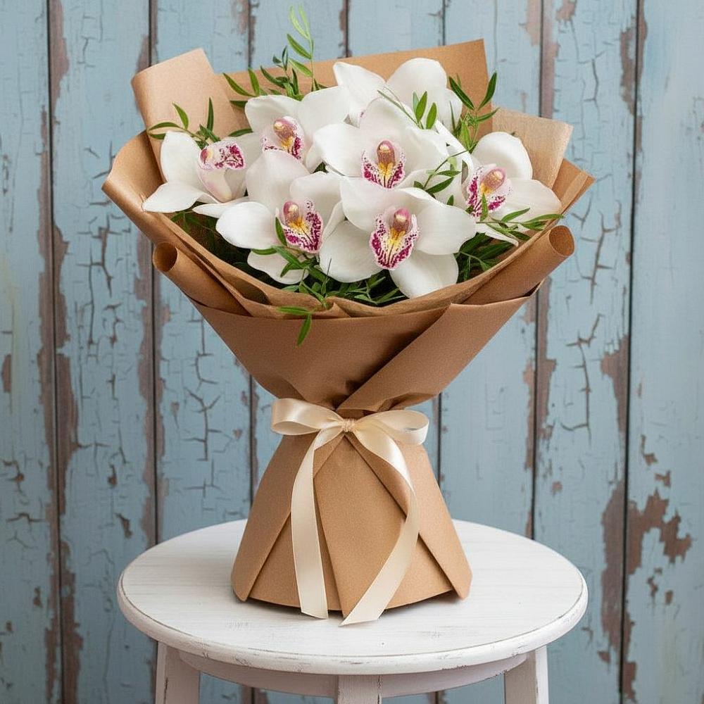 Букет цветов из: Орхидеи и Розы в Садовый