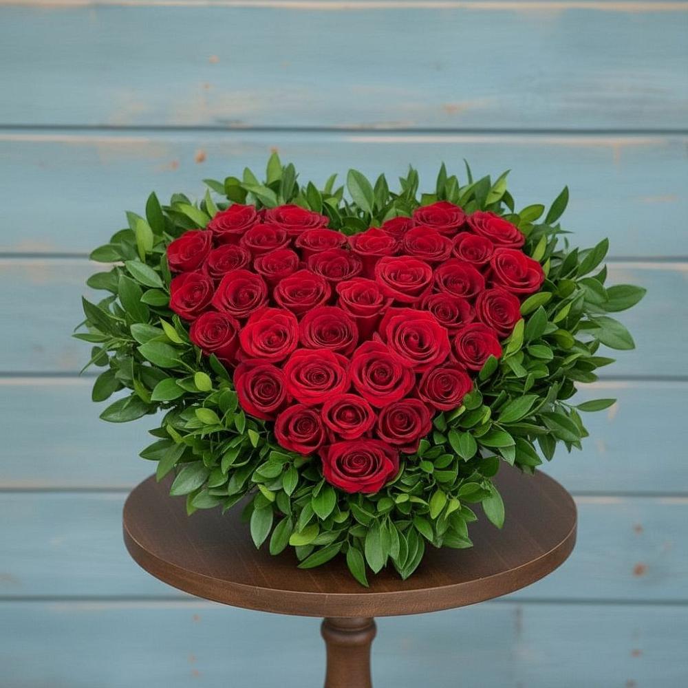 Цветочная композиция из Розы в виде сердца в Садовый