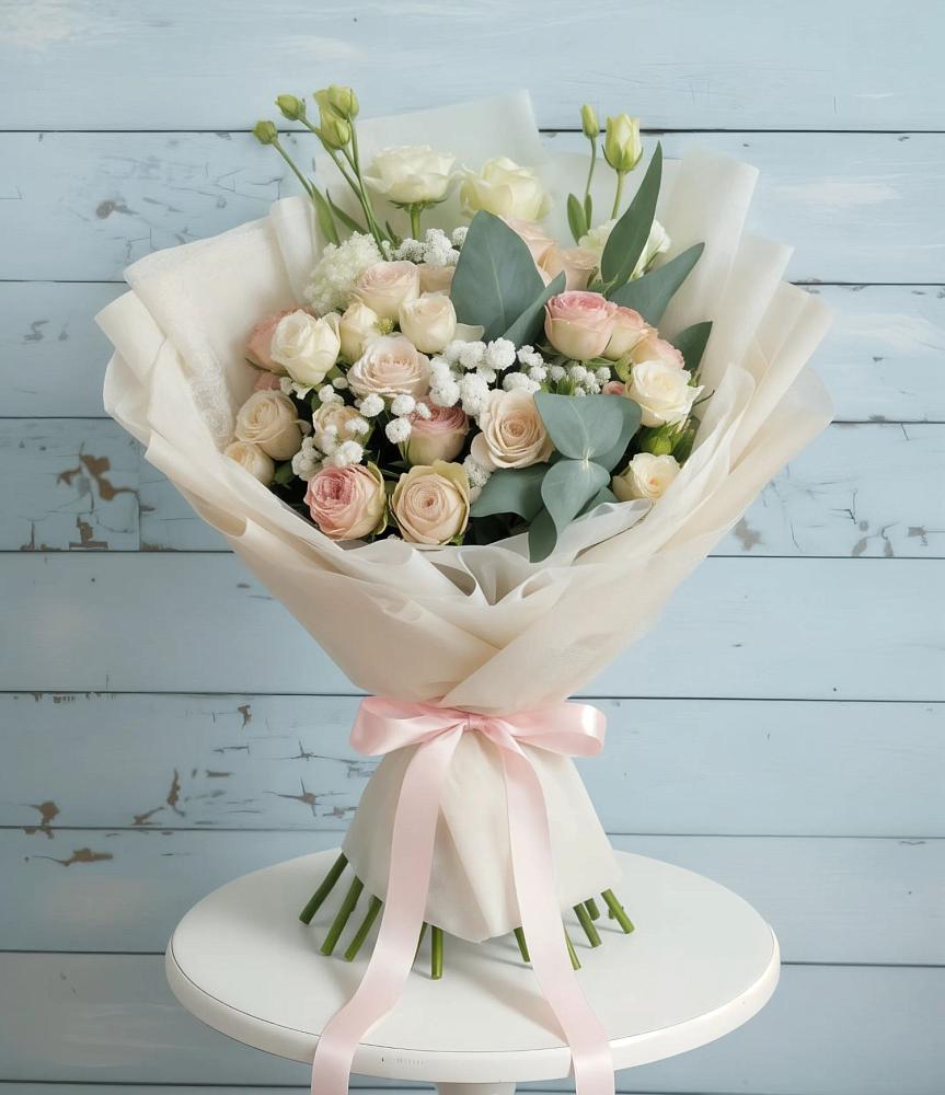 Букет цветов из: Розы и Лизиантусы в Садовый