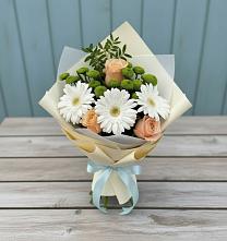 Букет цветов из:  Герберы, Розы и Хризантемы #REPLACE_PRED# Садовый