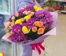 Букет цветов из:  Хризантемы и Розы #REPLACE_PRED# Садовый