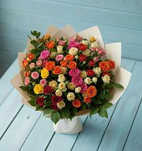 Букет Микс из разноцветных кустовых роз #REPLACE_PRED# Садовый
